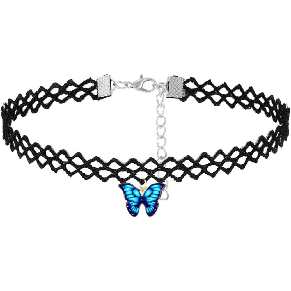 Gothic Butterfly Pendant Necklace in Black Chain - Adjustable Choker for Women